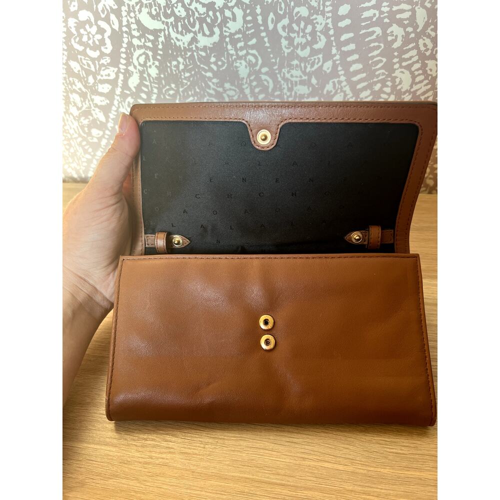 Cole Haan Brown Tan Leather Gold Accent Luxury Large Wallet Clutch - Picture 6 of 12